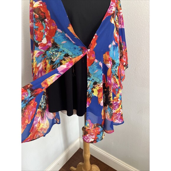 Sara‎ Michelle Blouse Womens 3X Floral Flutter Sleeves Whimsical Romantic Fairy - Picture 16 of 16